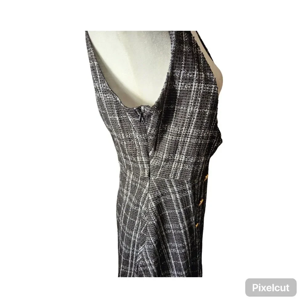 Size Medium Allegra K Women's U Neck Plaid Tweed Mini length Pinafore Dress - Picture 9 of 12